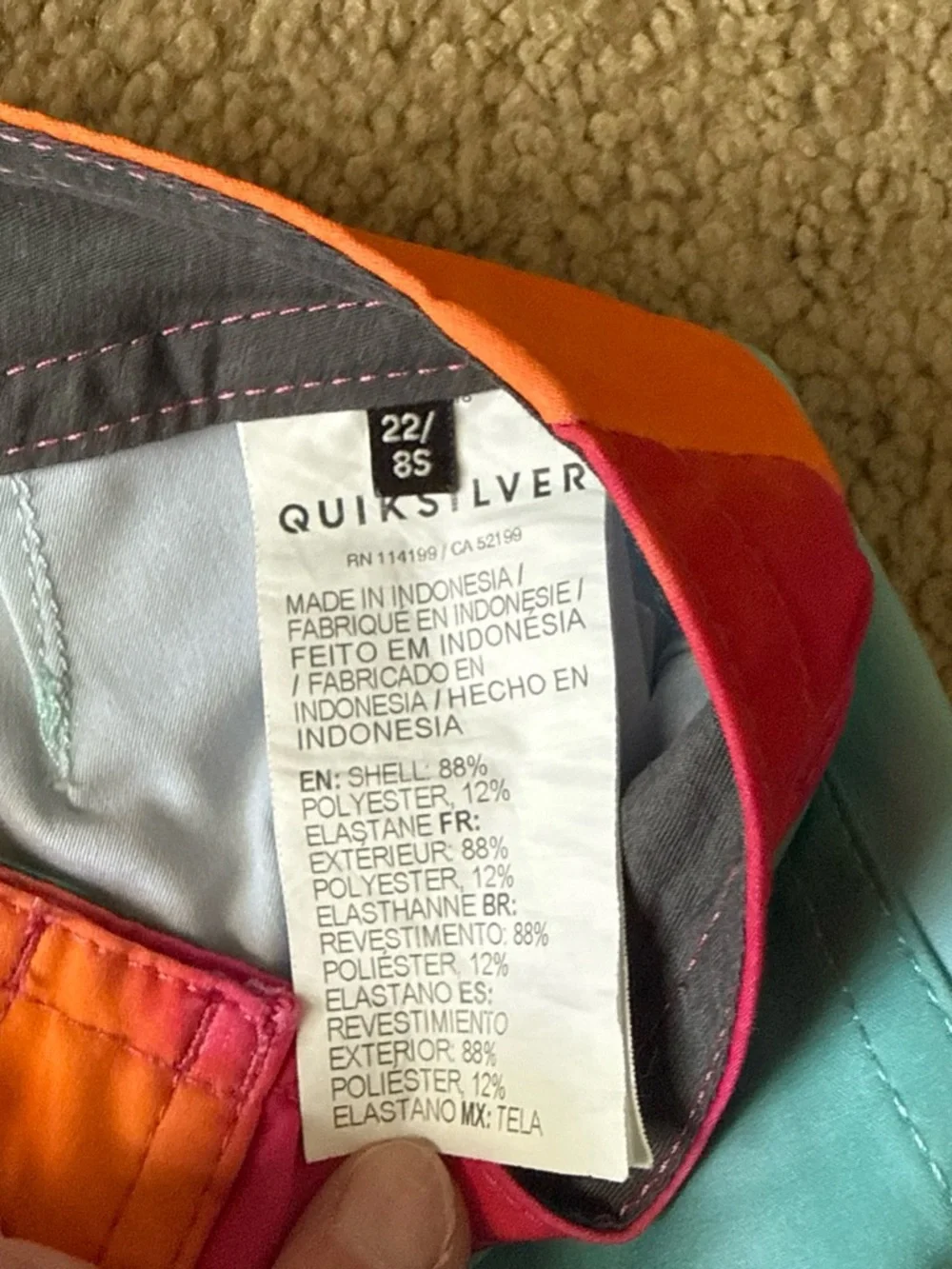 Quiksilver Boys' Turquoise Swim Trunks with Coral-Orange Waistband